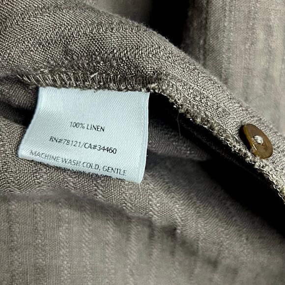 Eileen Fisher Brown Textured Striped Linen Button Top Large Lagen Lagenlook Boho - Picture 7 of 8